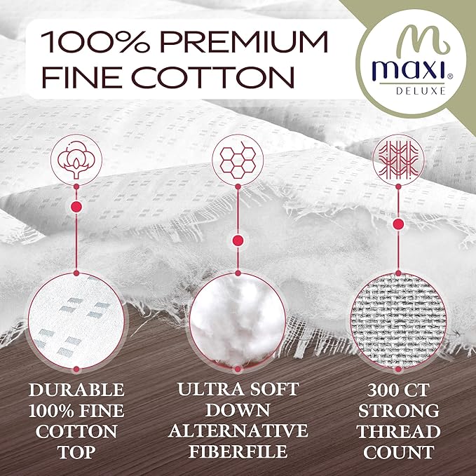 MAXI California King Mattress Pad - Luxurious Cotton Sateen Mattress Protector - Soft, Comfortable, and Breatheable Mattress Cover - Mattress Pad Protects Mattress from Dust, Dirt, Spills, and Stains