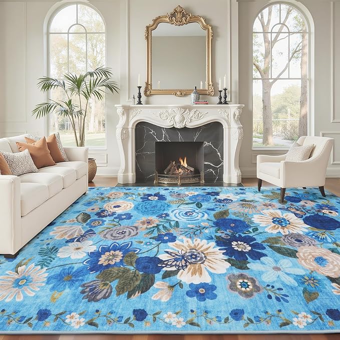 Area Rugs 9x12 Living Room Washable Rug | Non Slip Floral Low Pile Large Rug by WelcometoBabovid