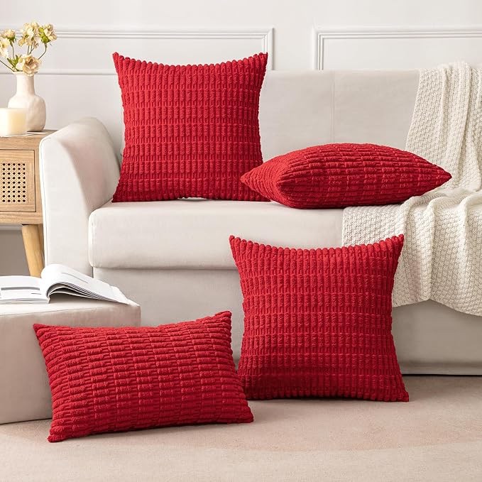 MIULEE Corduroy Decorative Throw Pillow Covers 18x18 Red Pack of 2 | Soft Boho - Image 9