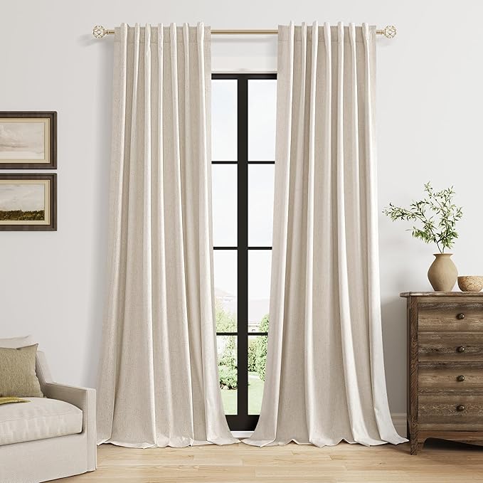 Extra Long 100% Blackout Linen Curtains by Guken