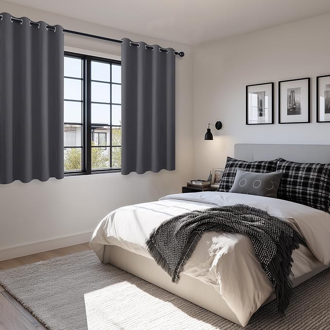 Blackout Curtains for Bedroom, Dark Grey, 52 x 45 Inch, 2 Panels | Thermal - Image 6