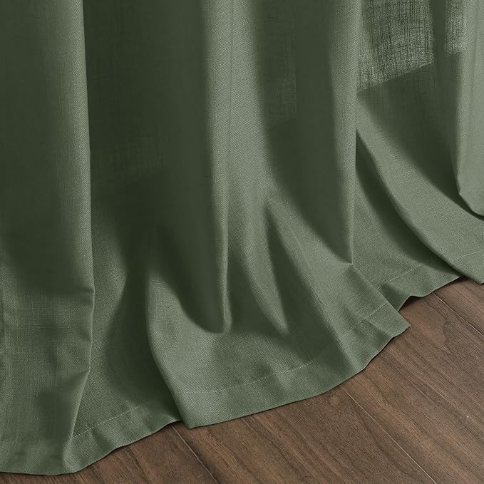 Forest Green Linen Curtains 63 Inch Length - Image 8
