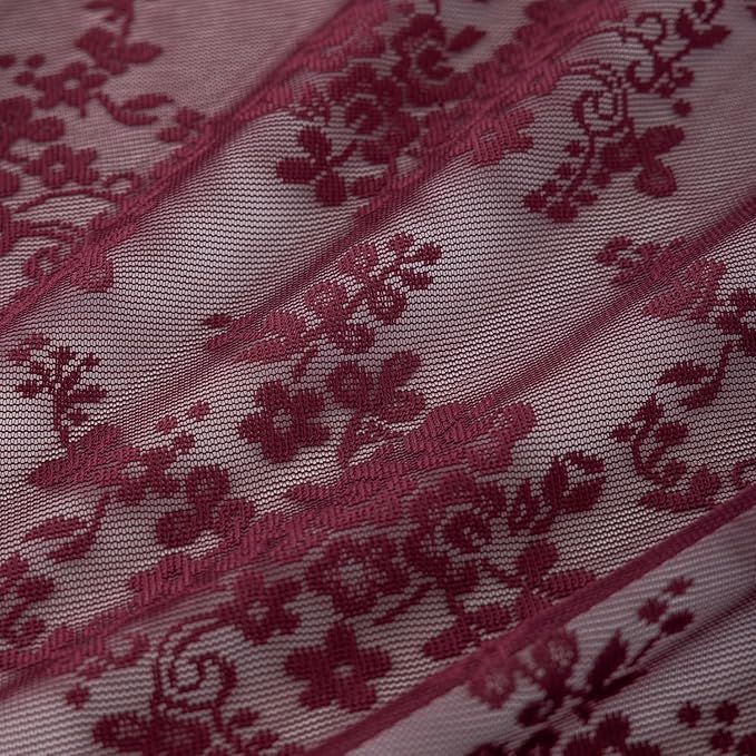 YJ YANJUN Vintage Lace Curtains 54 Inch Length-Victorian Floral Pattern Red - Image 4