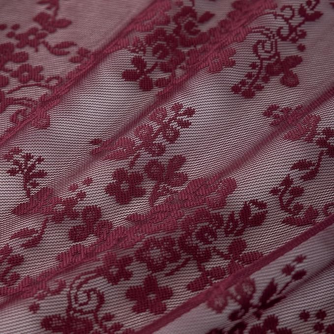 YJ YANJUN Vintage Lace Curtains 63 Inch Length 2 Panels- Burgundy Sheer Curtains - Image 5