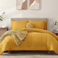 Monbix Queen Comforter Set - 7 Pieces Bright Yellow Bed in a Bag Queen Bedding Sets with Comforters, All Seasons Down Alternative Comforter Bed Set with Sheets,Pillowcases & Shams