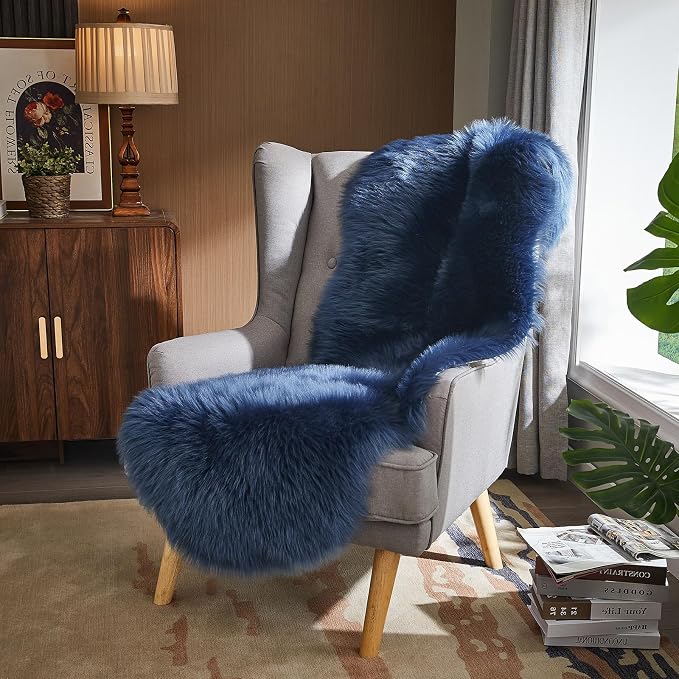 AMTOVO Faux Sheepskin Rug, Dark Blue Ultra Soft Fluffy Shag Area Rug, 2 x 6 ft - Image 5