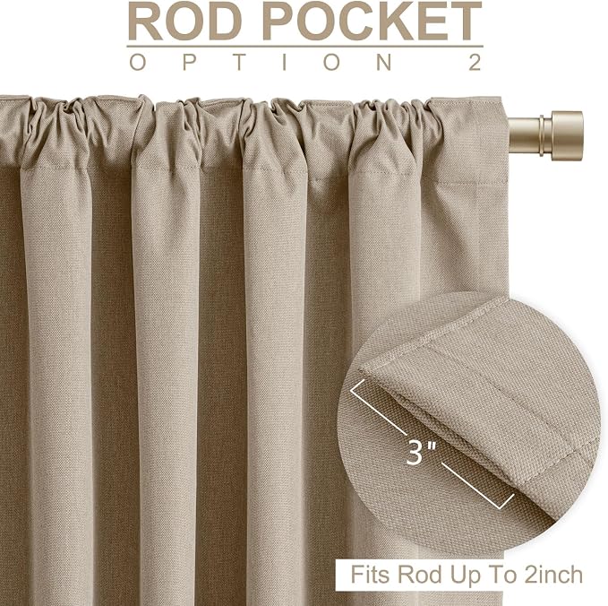 Linen Textured Blackout Sliding Door Curtains 90 Inches Long, Copper Brown | - Image 4