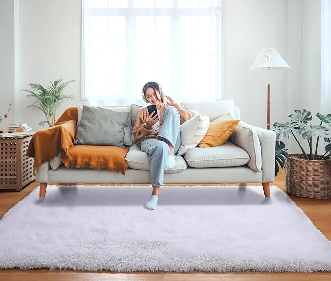 White Area Rugs for Bedroom Living Room, Fluffy 4x6 Soft Shag Plush Bedside Rug - Image 6