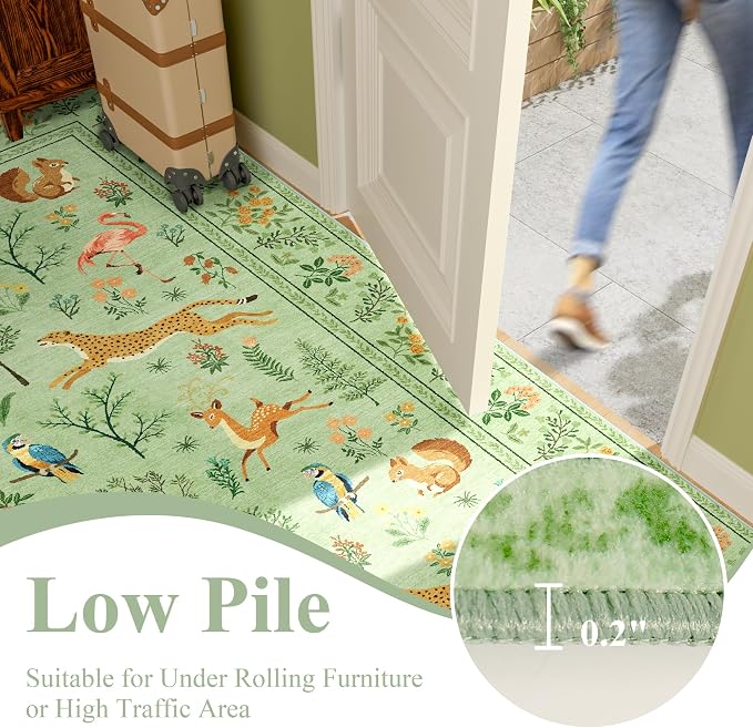 DUKINO 2x6 Runner Rug, Washable Animal Kitchen Rugs Non Slip, Light Green | Soft - Image 9