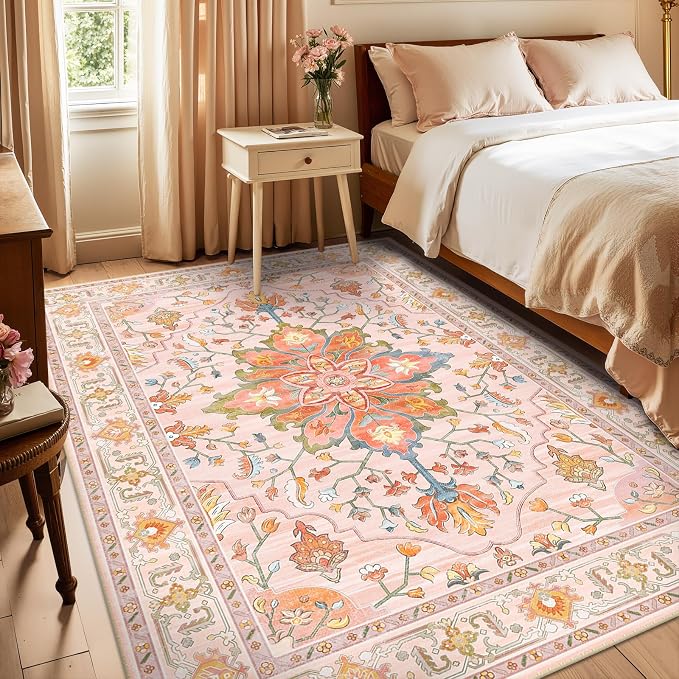 RELEANY Washable Area Rug, Water Repellent, Pet Friendly, Vintage Floral Boho - Image 3