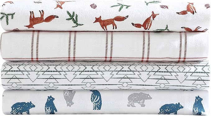 Eddie Bauer- King Sheet Set, Cotton Flannel Bedding Set, Brushed for Extra Softness, Cozy Home Décor (Bear Mountain Grey, King)