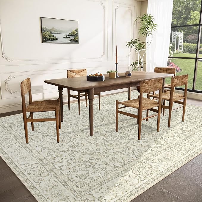 Area Rug 8x10 Washable Rug, Vintage Boho Medallion Rugs Non-Slip Soft Low Pile - Image 3