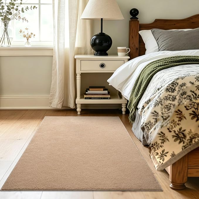 3x5 Beige Solid Area Rug Washable Non-Slip Soft Thin - Image 4