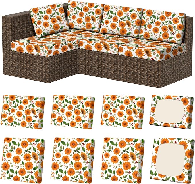 8Pcs Outdoor Cushion Covers, Stretch Patio Furniture Couch Chair Slipcovers | by VORSHAPE