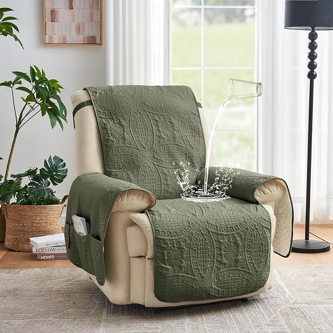 Green Quilted Recliner Covers, Water-Repellent Recliner Slipcovers, Recliner - Image 2
