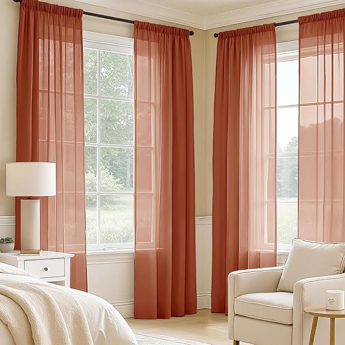 MIULEE 4 Panels Fall Burnt Orange Sheer Curtains 54 x 72 Inches | Light - Image 2