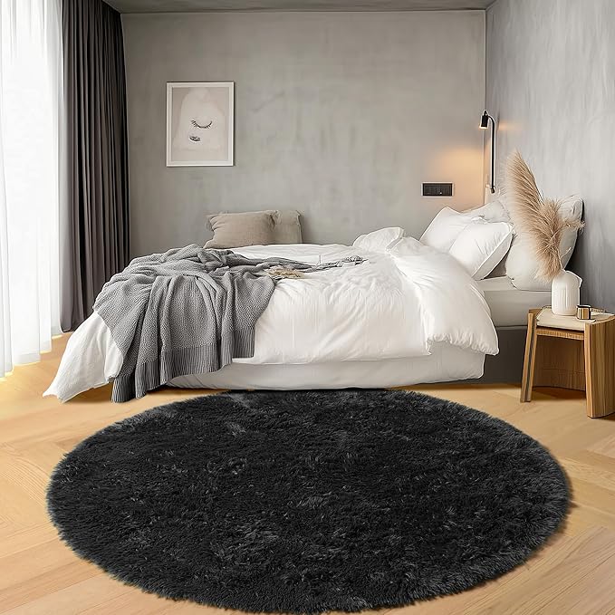 Black Round Area Rugs 6ft, Ultra Soft Bedroom Circle Rug - Image 4