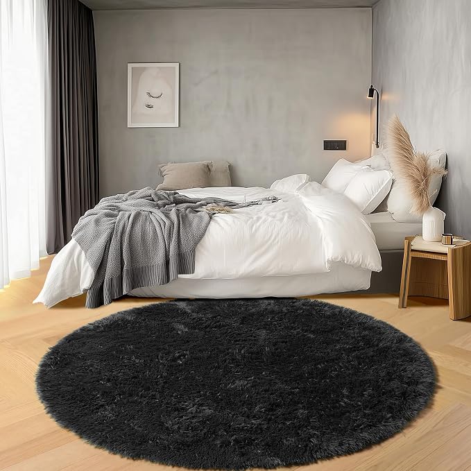 Black Round Area Rugs 5ft, Soft Bedroom Circle Rug Floor Mats - Image 6