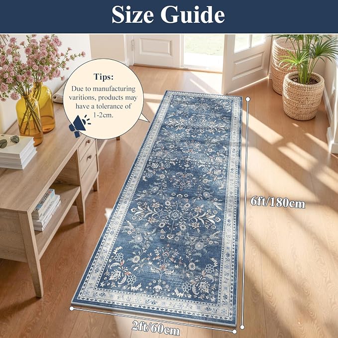 Yamaziot 2x6 Washable Hallway Runner Rug Non Slip Floral Carpet, Stain Resistant - Image 2