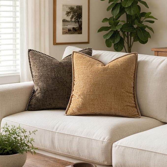 MIULEE Decorative Couch Throw Pillow Covers 20x20 Inch Apricot Brown 2 Pack | - Image 4