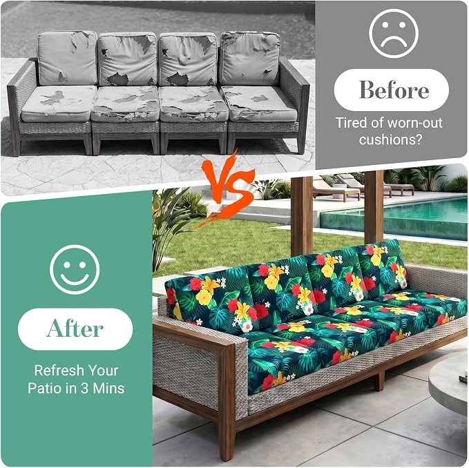8Pcs Patio Cushion Covers Stretch Outdoor Furniture Protector Slipcovers | - Image 4