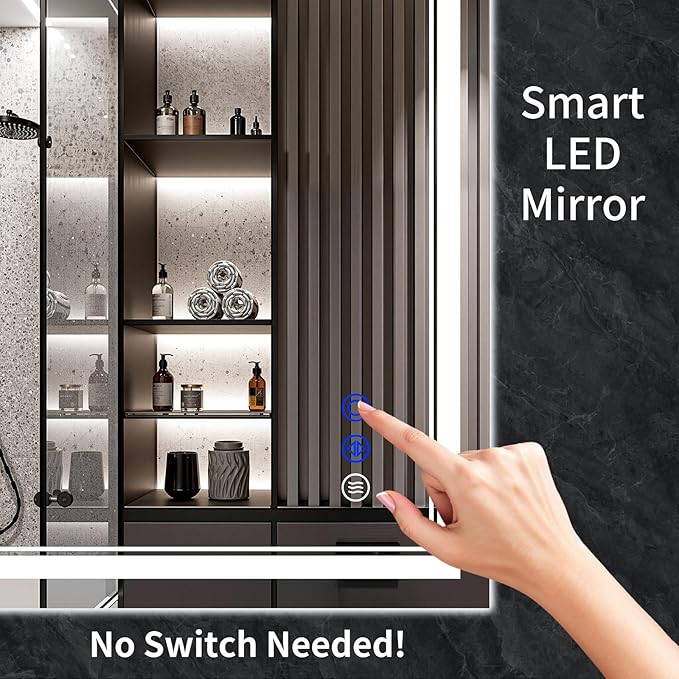 36"x32" LED Bathroom Mirror with Anti-Fog, Stepless Dimmable Lights, 3 Color Modes, Shatter-Proof Tempered Glass, Memory Function & Waterproof Design