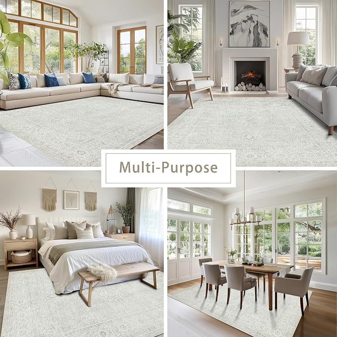 8x10 Washable Area Rugs for Living Room, Dining Room | Neutral, Ultra Soft Faux - Image 5