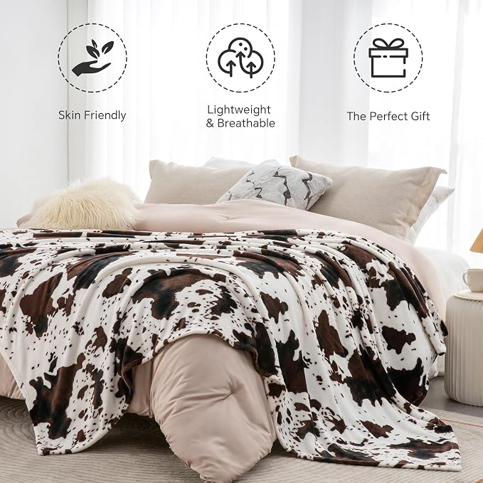 BEDELITE Fleece Blanket Soft Plush Twin Size Blanket Brown Cow 60"x80" | Ultra - Image 2