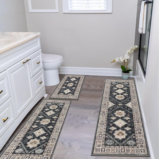 HEBE Boho Kitchen Rugs Set of 3, Non Slip Washable Kitchen Mats - Image 8