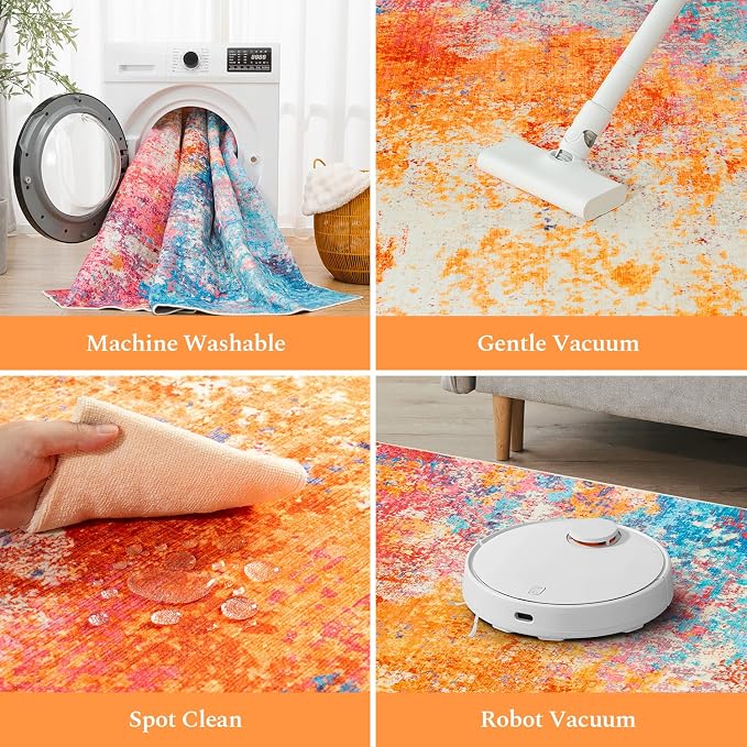 Rugflix 2x6 Runner Rug for Hallway, Washable Colorful Rainbow Runners | Machine - Image 4