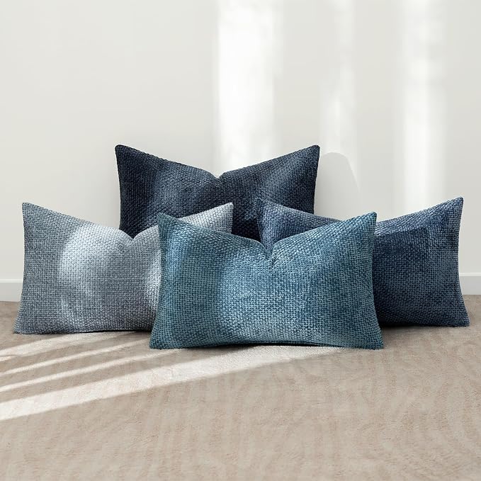 MIULEE Decorative Chenille Lumbar Pillow Covers Blue Series 12x20 | Pack of 4 - Image 3