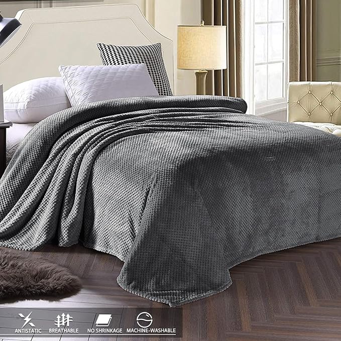 Exclusivo Mezcla Soft Waffle Fleece Bed Blanket Twin Size, Cozy Fluffy Design - Image 3