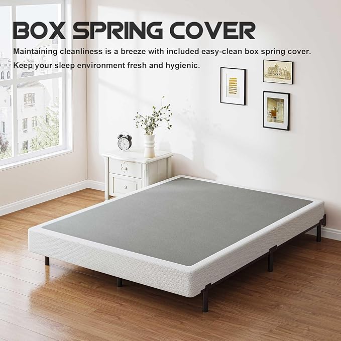 ZIYOO Full Box Spring and Cover 9 Inch High Profile Easy Assembly,Mattress Foundation/Heavy Duty Metal Steel Structure/Quiet Noise-Free Accessory