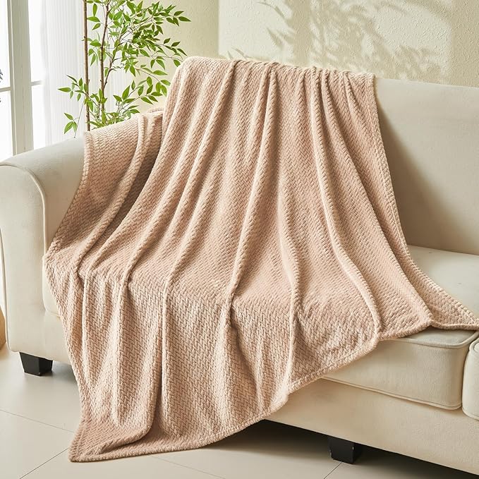NEWCOSPLAY Super Soft Queen Blanket Taupe Premium Silky Flannel Fleece Leaves Pattern Lightweight Bed Blanket All Season Use (Taupe, Queen(90"x90"))
