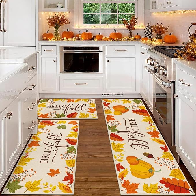 HEBE Fall Kitchen Rugs Set of 3, Washable Maple Leaf Kitchen Mats - Image 8