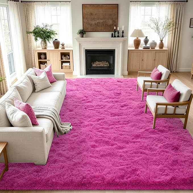 9x12 Extra Large Hot Pink Fluffy Soft Area Rug Non-Slip by ModernHomeDecor
