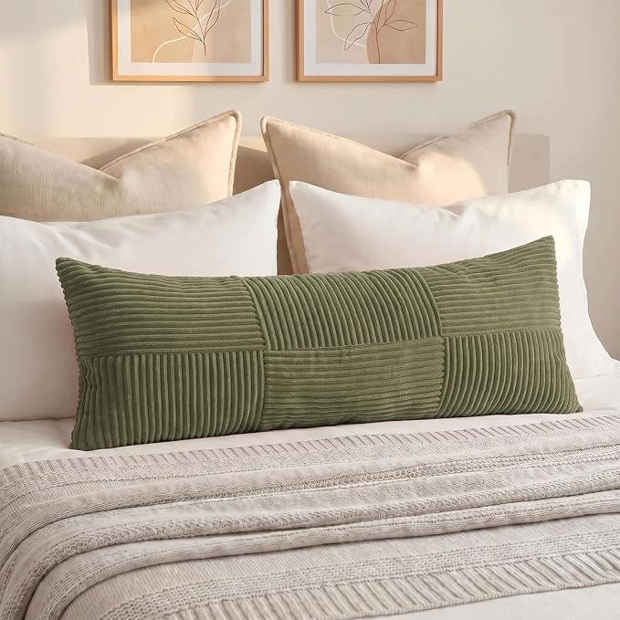Fancy Homi Set of 2 Olive Green Boho Long Lumbar Body Decorative Throw Pillow - Image 7