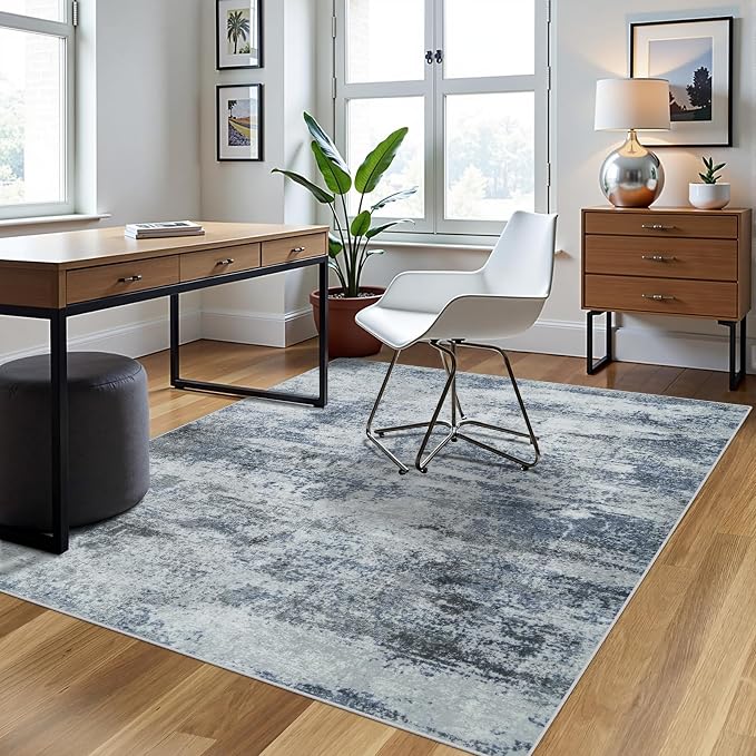 4x6 Area Rugs for Living Room Washable Bedroom Dining Room Blue Grey | Modern - Image 3