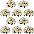 Pcs of 10 Fake Flower Ball Arrangement Bouquet,15 Heads Plastic Roses with Base, Suitable for Our Store's Wedding Centerpiece Flower Rack for Parties Valentine's Day Home Décor (Champagne & White)