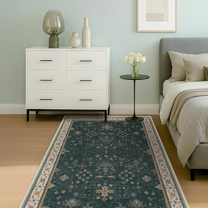 Dark Green Oushak 5x7 Living Room Rug - Image 8