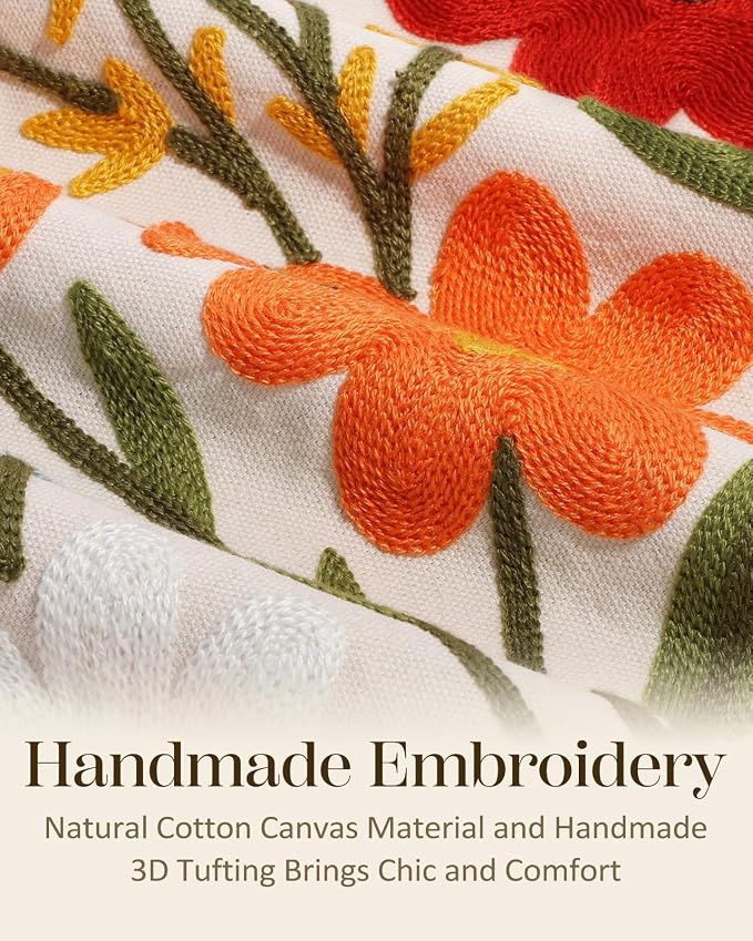 Embroidered Throw Pillow Covers 18x18 Inch, Flower Cluster | Decorative Pillow - Image 2
