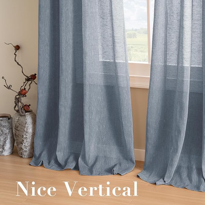 H.VERSAILTEX Semi-Sheer Linen Curtains 63 Inches Long Bedroom Window Treatments - Image 7
