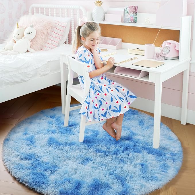 Amdrebio Tie-Dyed Light Blue Round Rug 4Ft - Image 3