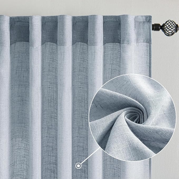 MIULEE Chambray Blue Linen Curtains 52x96 Inch Long - Image 2