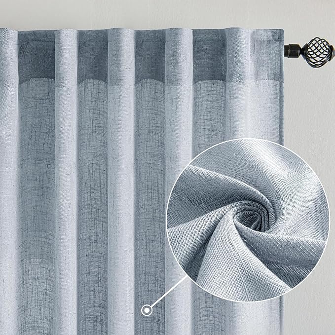 MIULEE Chambray Blue Linen Curtains 52x108 Inches Long 2 Panels - Image 2