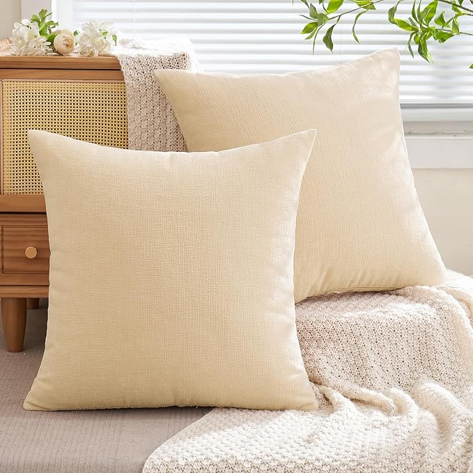 MIULEE Beige Chenille Couch Throw Pillow Covers, 20x20 | Set of 2, Soft Neutral - Image 7