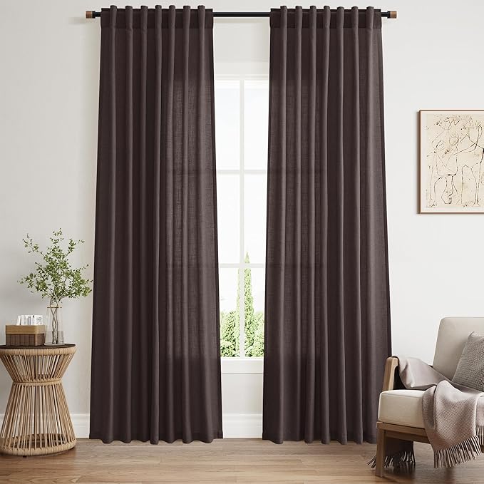 Cocoa Coffee Linen Curtains 84 Inch Length 2 Panels Set by Nanspring
