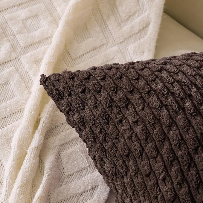 Set of 4 Dark Brown Decorative Throw Pillow Covers 22x22 Inch Corduroy Pillow - Image 2