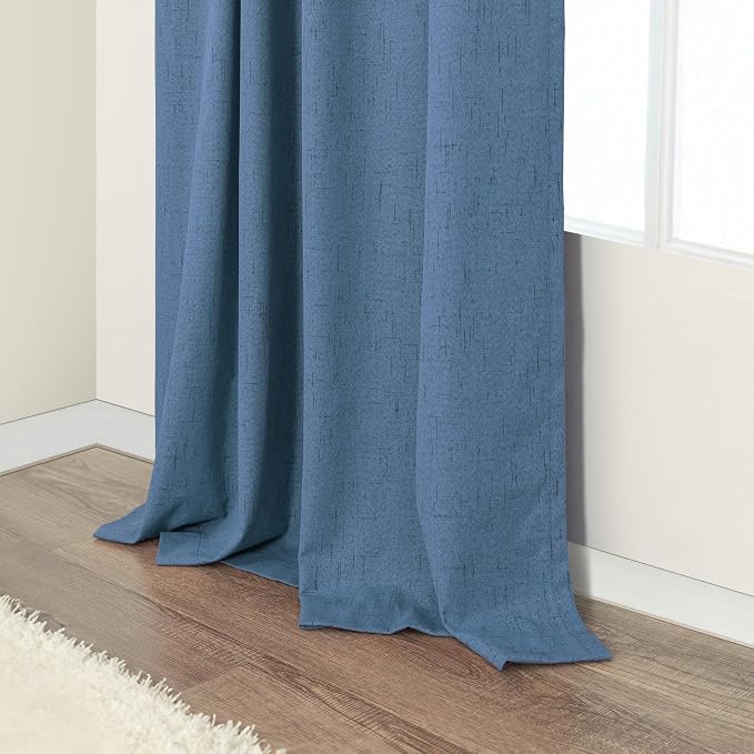 Denim Blue Living Room Darkening Curtains 72 Inches Long 2 Panels Set Faux - Image 8