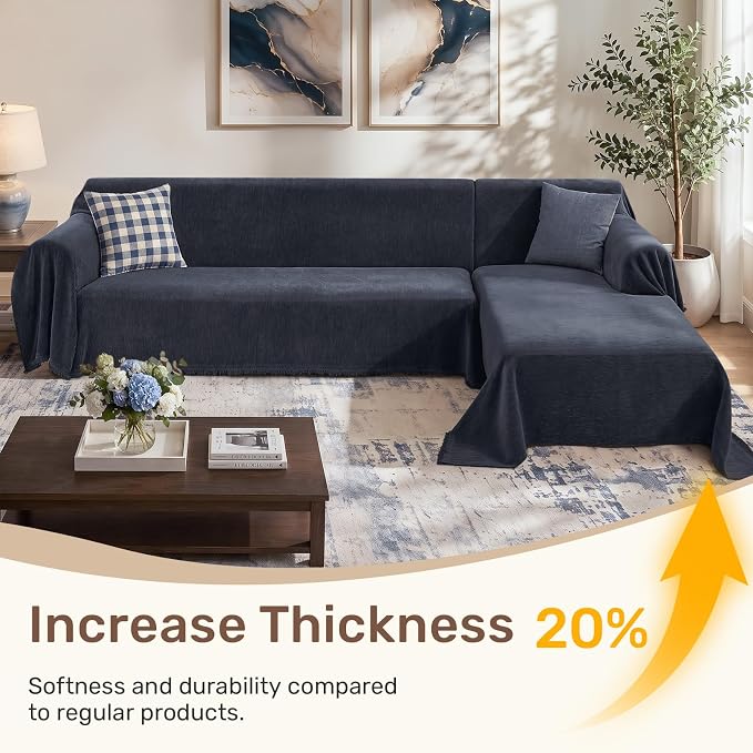 2 Pieces Sectional Couch Covers L Shaped Cover XL Navy Blue | Thick Washable - Image 3